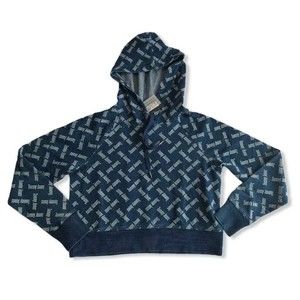 Tommy Jeans Denim Hoodie Sweatshirt Cropped Tommy Hilfiger Logo Blue